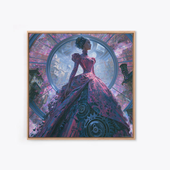Victorian Lady with Clockwork Dress Details Canvas Print, Steampunk Art, Contemporary Art, Living Room Decor, Mechanic, STE-1x1-89