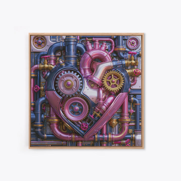 Gear Heart with Pipes and Valves Canvas Print, Steampunk Art, Man Cave Decor, Living Room Decor, Fine Art, Mechanic, STE-1x1-92