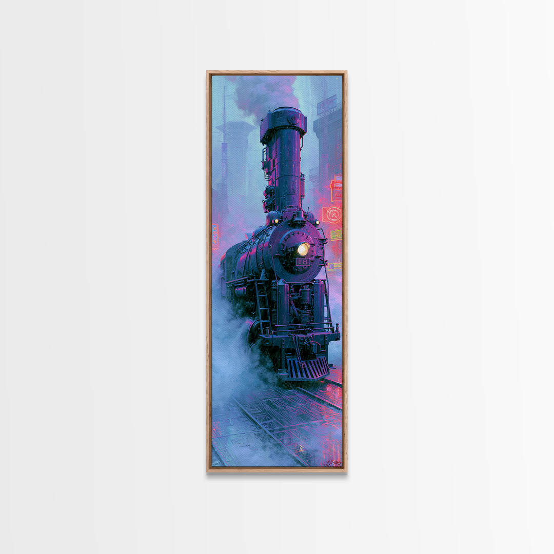 Steam Locomotive Racing Through Fog Canvas Print, Steampunk Art, Neutral Decor, Living Room Decor, Fine Art, Mechanic, STE-1x3-18