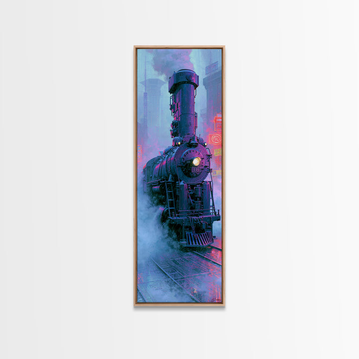 Steam Locomotive Racing Through Fog Canvas Print, Steampunk Art, Neutral Decor, Living Room Decor, Fine Art, Mechanic, STE-1x3-18