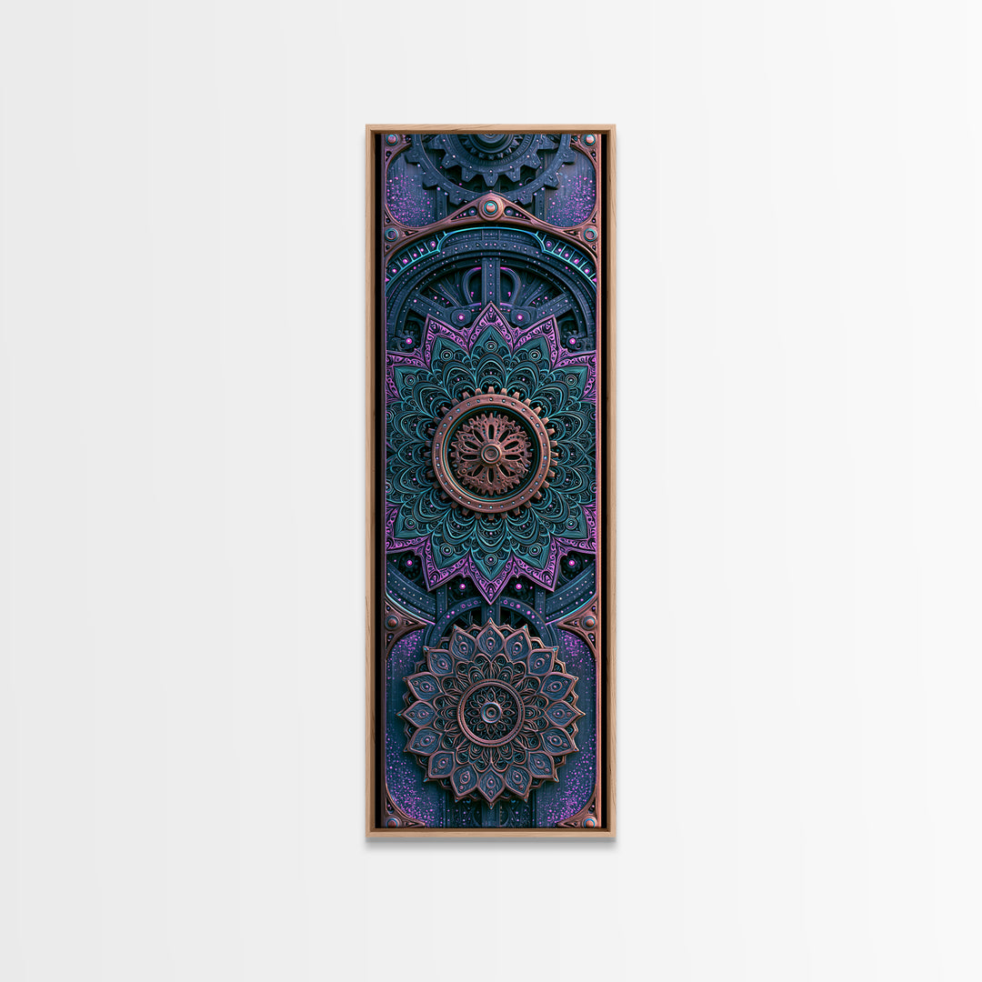 Cogwheel Mandala in Bronze and Teal Canvas Print, Steampunk Art, Halloween Decor, Living Room Decor, Fine Art, Mechanic, STE-1x3-28