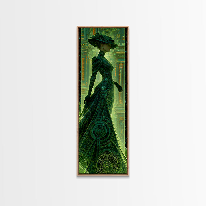 Victorian Lady with Clockwork Dress Details Framed Canvas Print, Steampunk Art, Textured Painting, Living Room Decor, Mechanic, STE-1x3-29