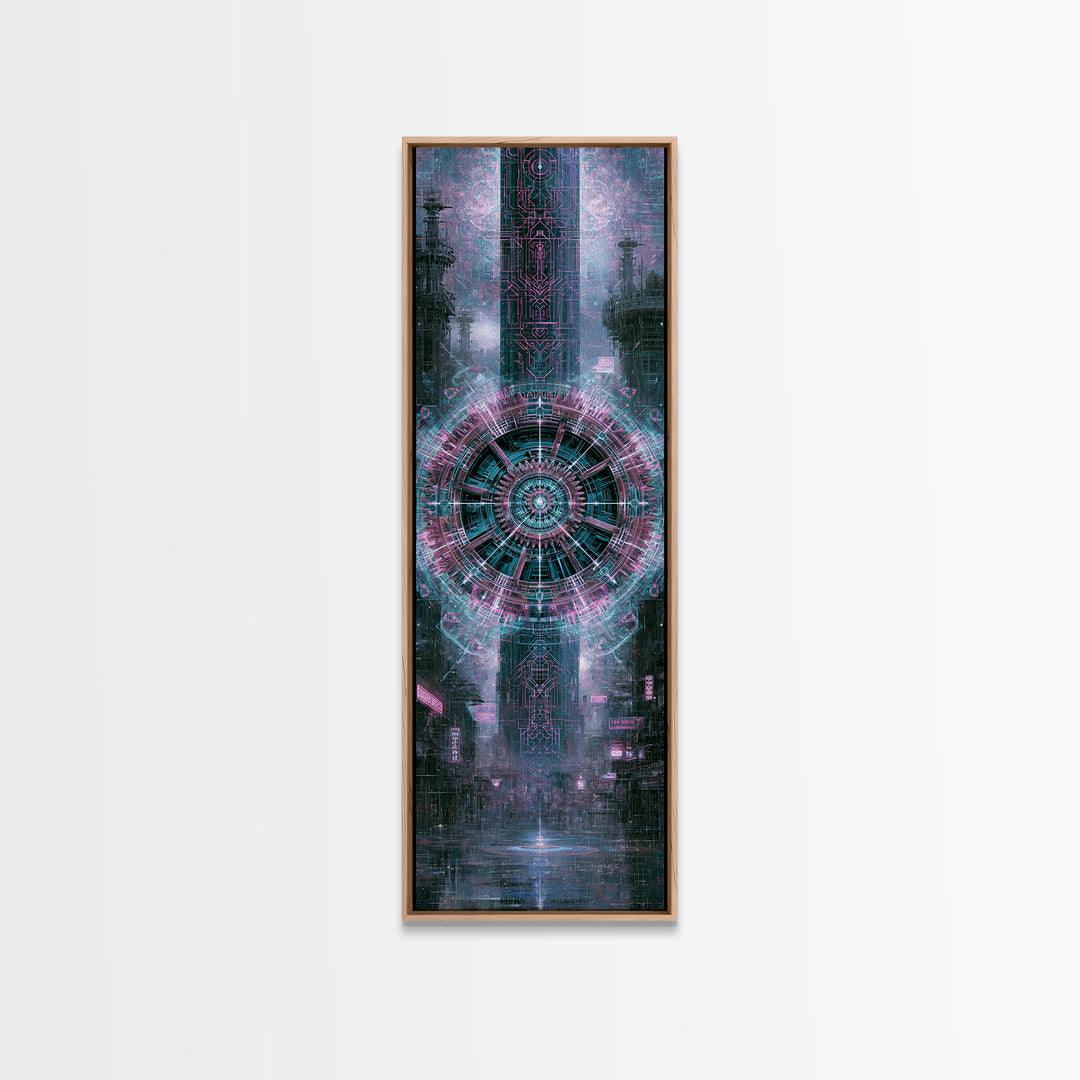 Cogwheel Mandala in Bronze and Teal Framed Canvas Print, Steampunk Art, Art Nouveau, Living Room Decor, Fine Art, Mechanic, STE-1x3-52