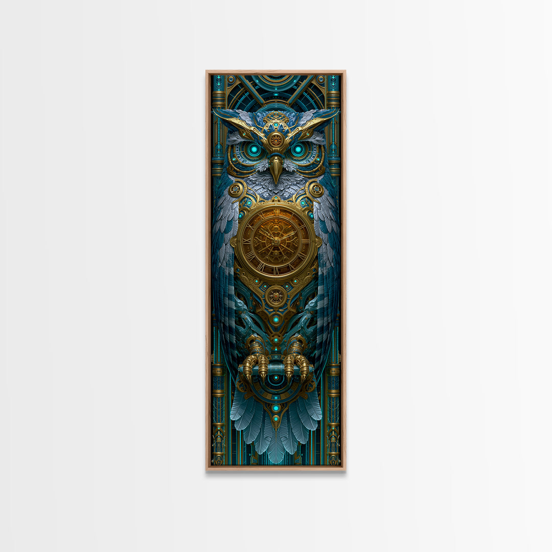 Brass Clockwork Owl Framed Canvas Print, Steampunk Art, Halloween Decor, Living Room Decor, Fine Art, Mechanic, Boho Wall Art, STE-1x3-61