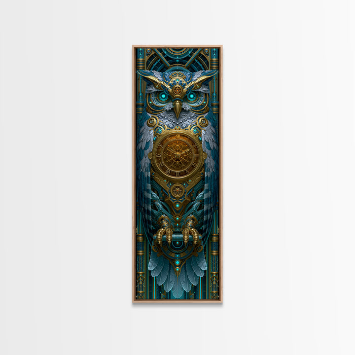 Brass Clockwork Owl Framed Canvas Print, Steampunk Art, Halloween Decor, Living Room Decor, Fine Art, Mechanic, Boho Wall Art, STE-1x3-61