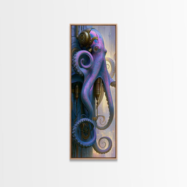 Steampunk Octopus with Brass Tentacles Canvas Print, Steampunk Art, Art Print, Living Room Decor, Fine Art, Mechanic, STE-1x3-65