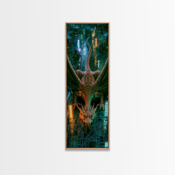 Copper Dragon with Riveted Wings Framed Canvas Print, Steampunk Art, Modern Decor, Living Room Decor, Fine Art, Mechanic, STE-1x3-70