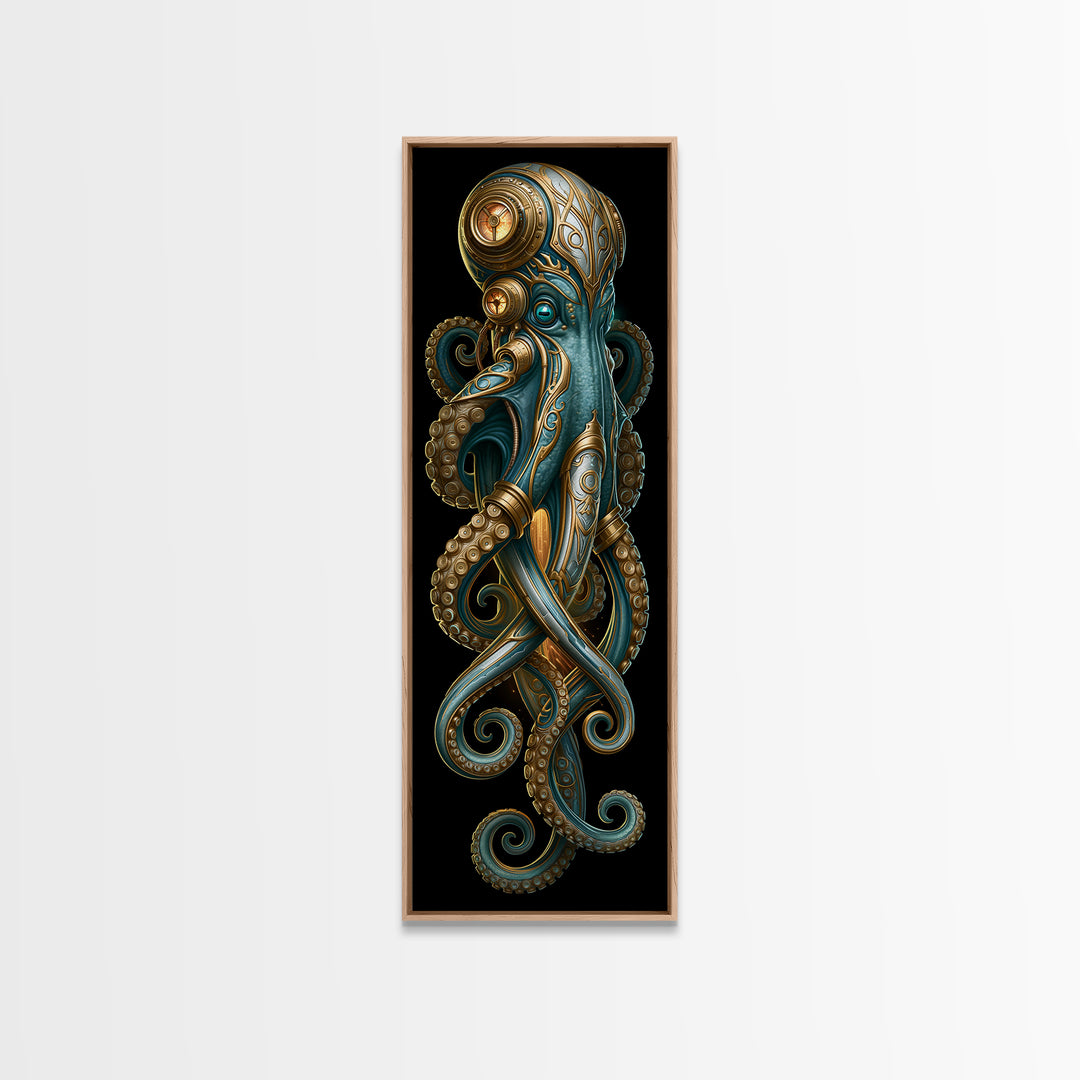 Steampunk Octopus with Brass Tentacles Canvas Print, Steampunk Art, Man Cave Decor, Living Room Decor, Fine Art, Mechanic, STE-1x3-89