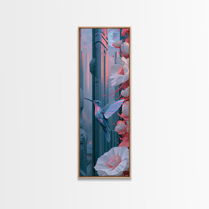Mechanical Hummingbird Hovering Near Flower Canvas Print, Steampunk Art, Digital Art, Living Room Decor, Fine Art, Mechanic, STE-1x3-93