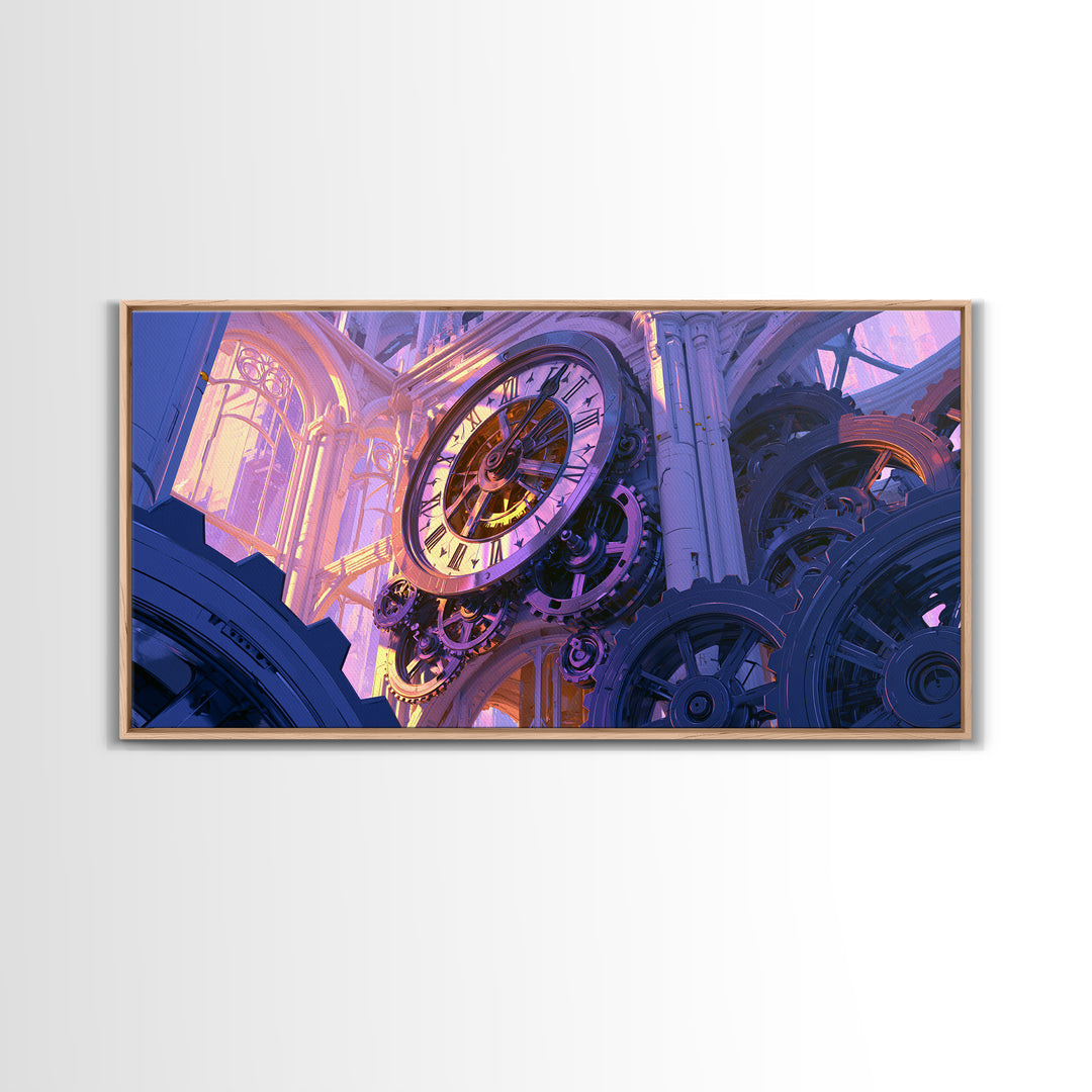 Clock Tower Gears Framed Canvas Print, Steampunk Art, Halloween Decor, Living Room Decor, Fine Art, Mechanic, Boho Wall Art, STE-2x1-33