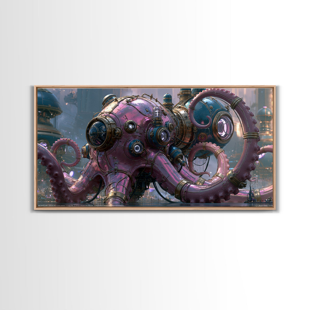 Steampunk Octopus with Brass Tentacles Canvas Print, Steampunk Art, Digital Print, Living Room Decor, Fine Art, Mechanic, STE-2x1-49