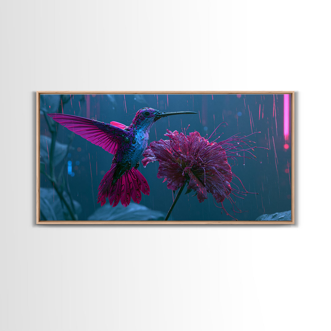 Mechanical Hummingbird Hovering Near Flower Canvas Print, Steampunk Art, Printable Art, Living Room Decor, Watercolor Art, STE-2x1-53