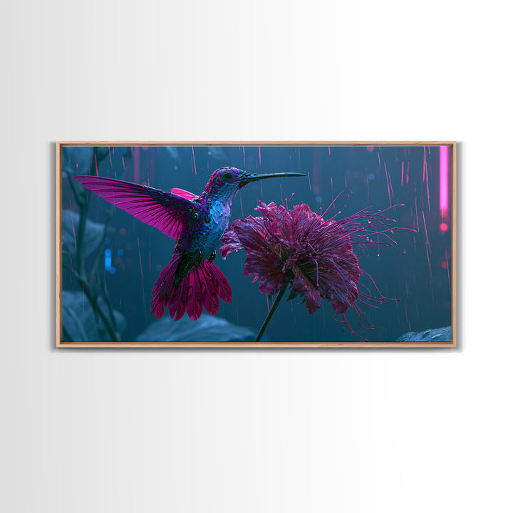 Mechanical Hummingbird Hovering Near Flower Canvas Print, Steampunk Art, Printable Art, Living Room Decor, Watercolor Art, STE-2x1-53
