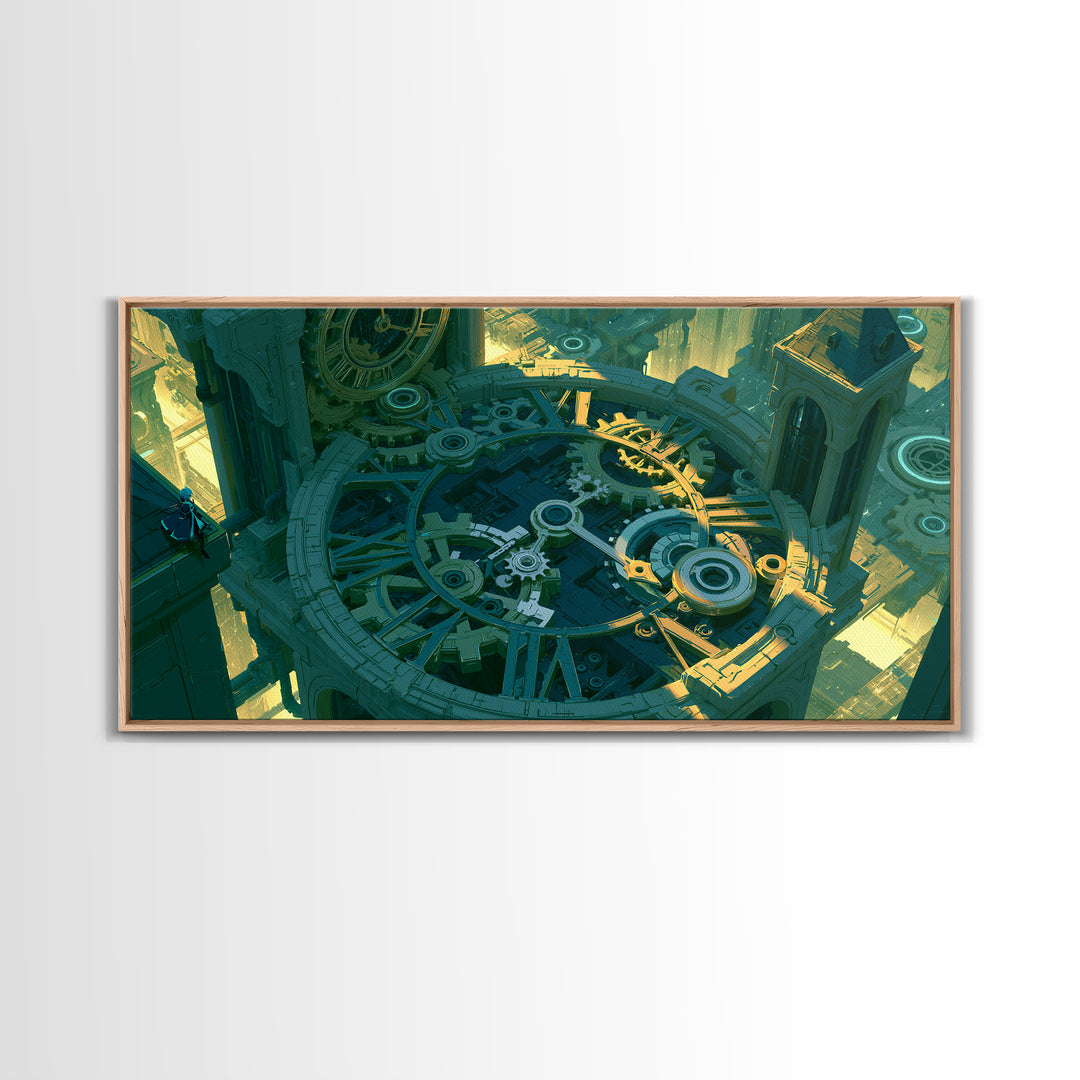 Clock Tower Gears Canvas Print, Steampunk Art, Art Nouveau, Living Room Decor, Mechanic, Modern Art, Digital Download Art, STE-2x1-57