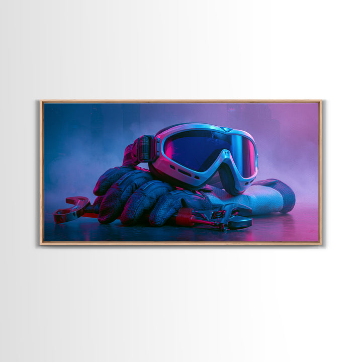 Goggles Gloves and Wrench Still Life Framed Canvas Print, Steampunk Art, Gallery Decor, Living Room Decor, Fine Art, Mechanic, STE-2x1-67