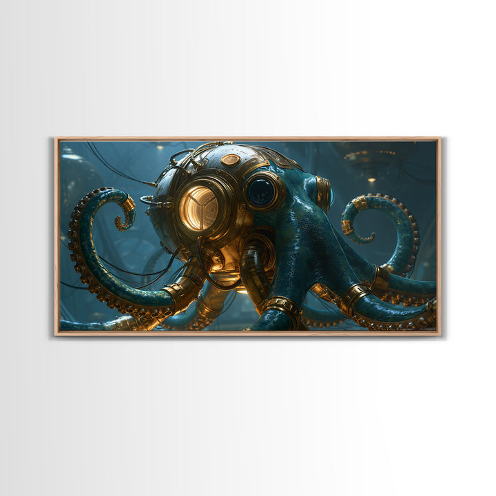 Steampunk Octopus with Brass Tentacles Canvas Print, Steampunk Art, Digital Print, Living Room Decor, Fine Art, Mechanic, STE-2x1-73