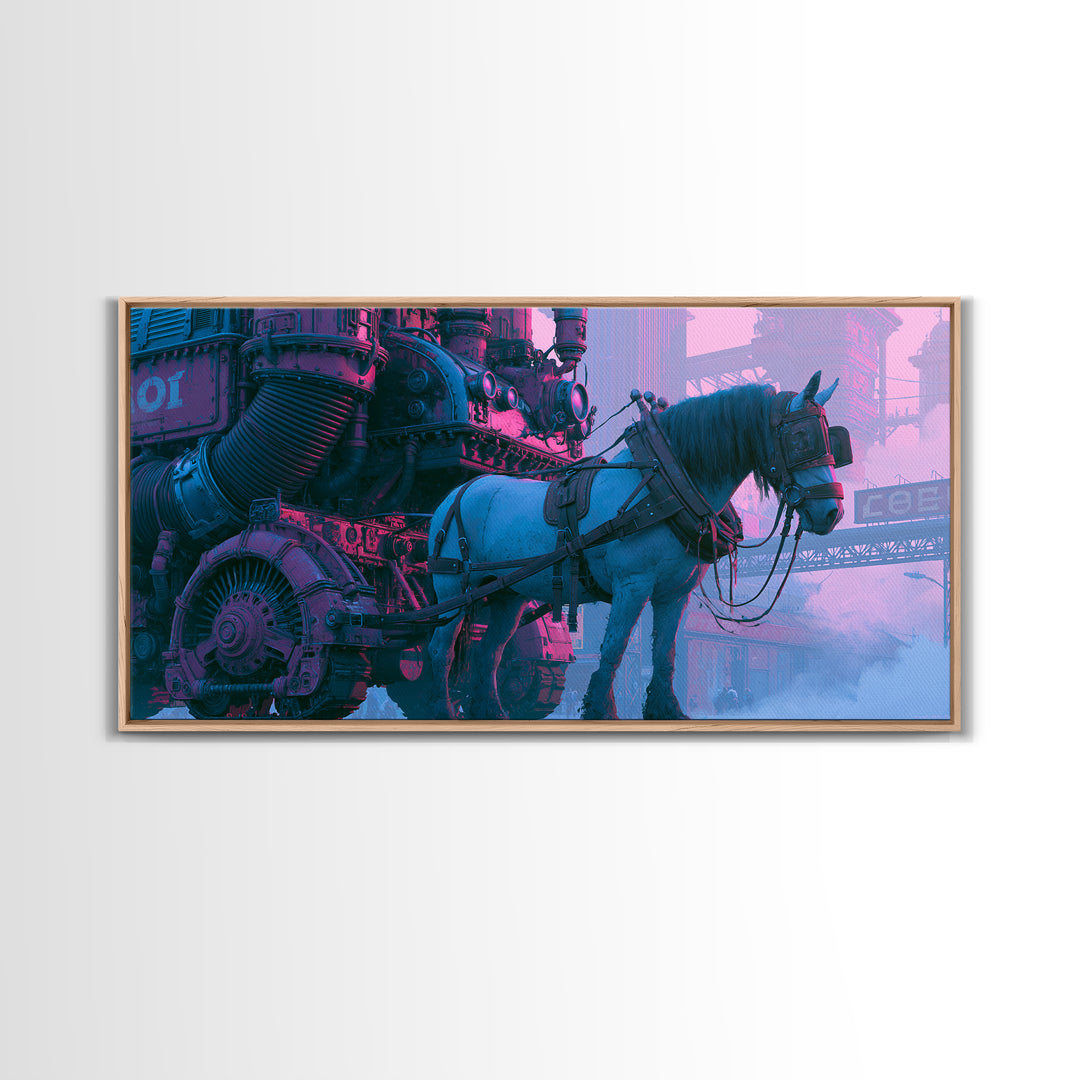 Steam Powered Horse Framed Canvas Print, Steampunk Art, Wall Decor, Living Room Decor, Fine Art, Mechanic, Whimsical Decor, STE-2x1-83