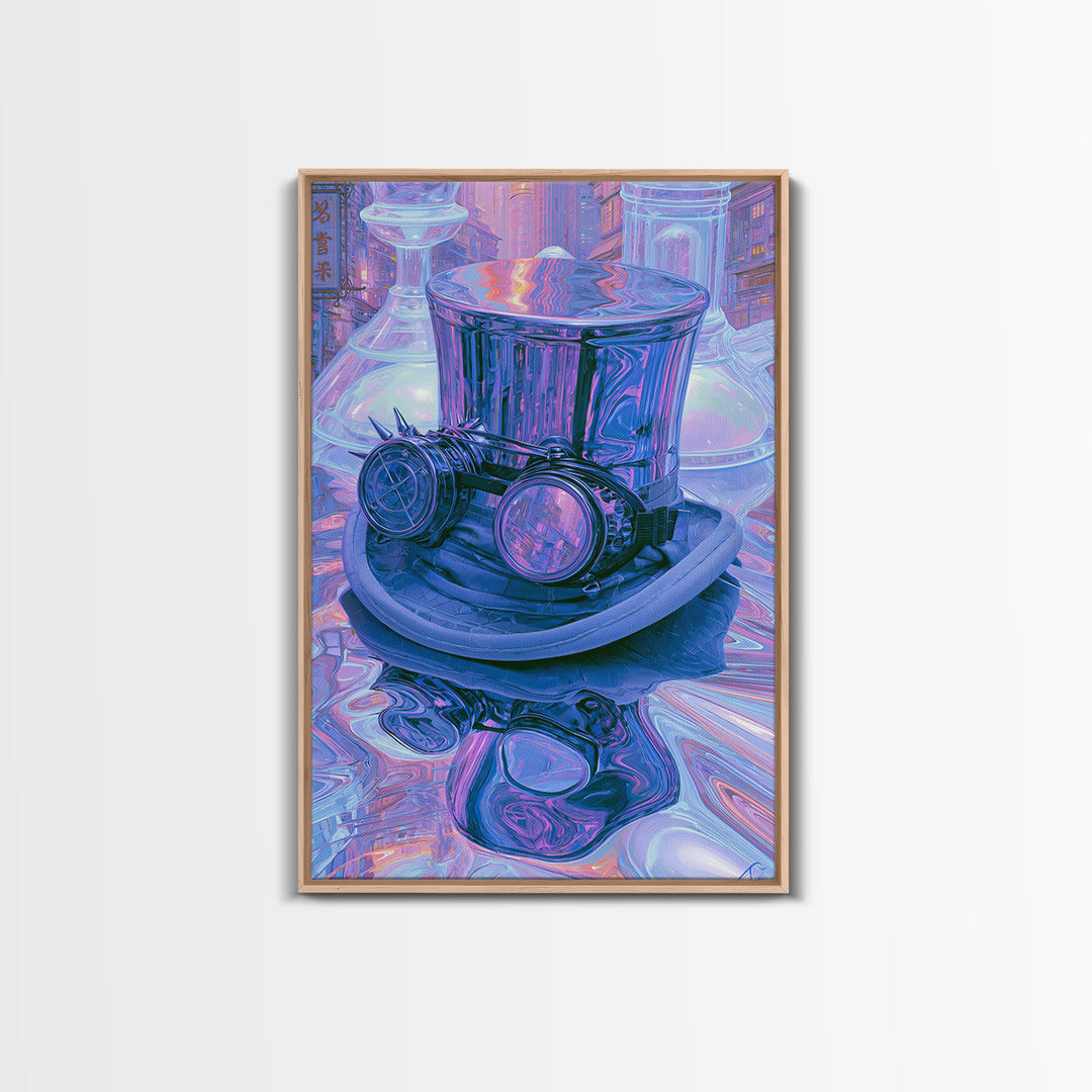 Top Hat and Goggles Still Life Framed Canvas Print, Steampunk Art, Living Room Decor, Oil Painting, Mechanic, STE-2x3-12