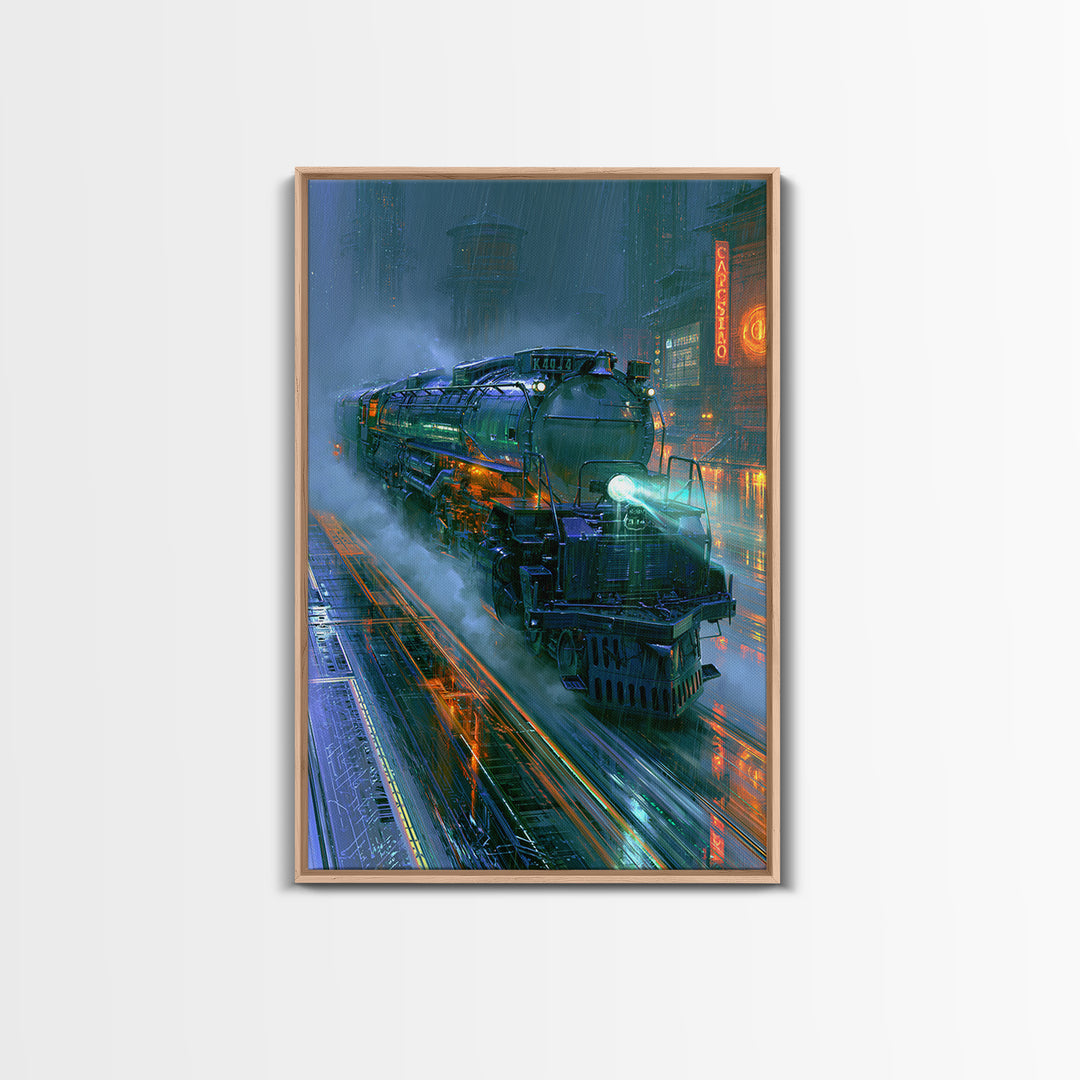 Steam Locomotive Racing Through Fog Canvas Print, Steampunk Art, Wall Art, Living Room Decor, Oil Painting, Mechanic, STE-2x3-14