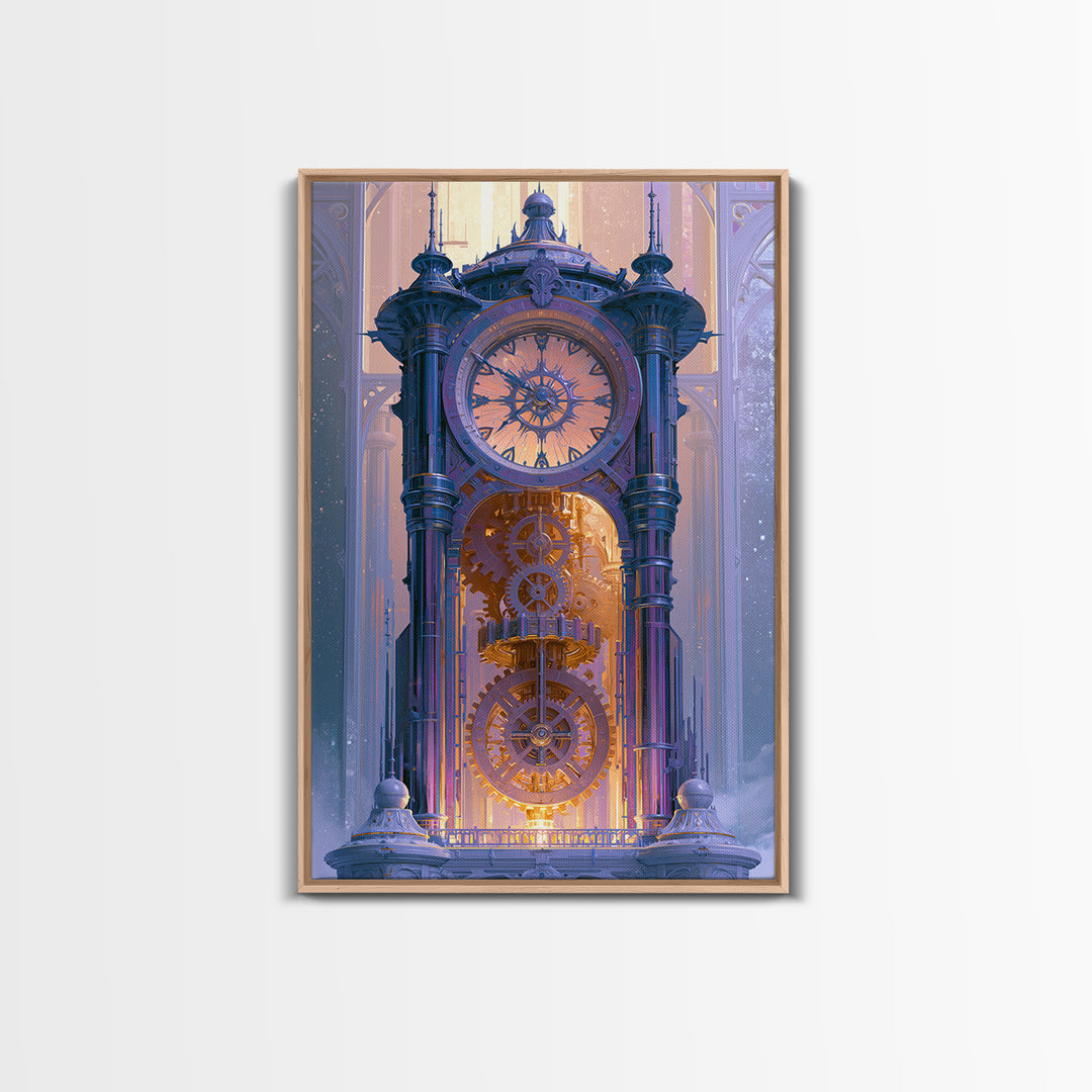Clock Tower Gears Framed Canvas Print, Steampunk Art, Living Room Decor, Oil Painting, Mechanic, Whimsigoth Decor, STE-2x3-21