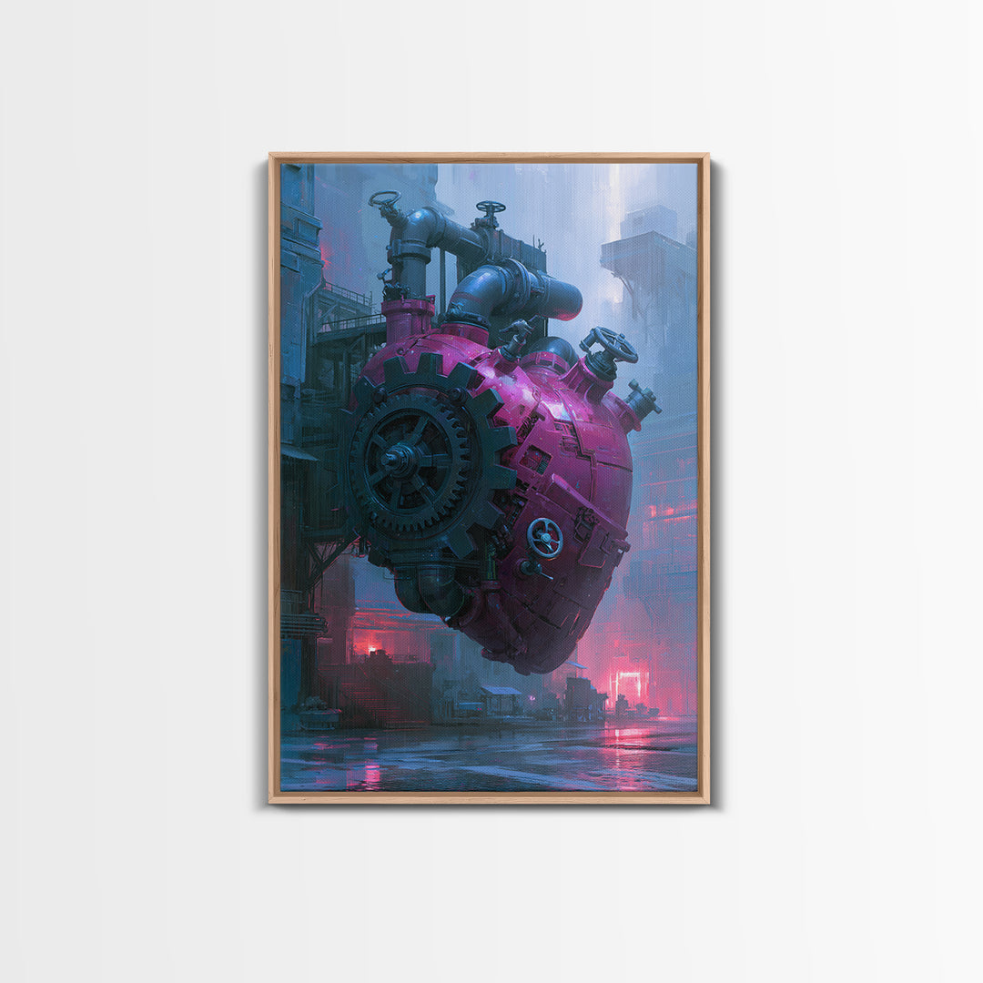 Gear Heart with Pipes and Valves Framed Canvas Print, Steampunk Art, Modern Art, Living Room Decor, Fine Art, Mechanic, STE-2x3-28