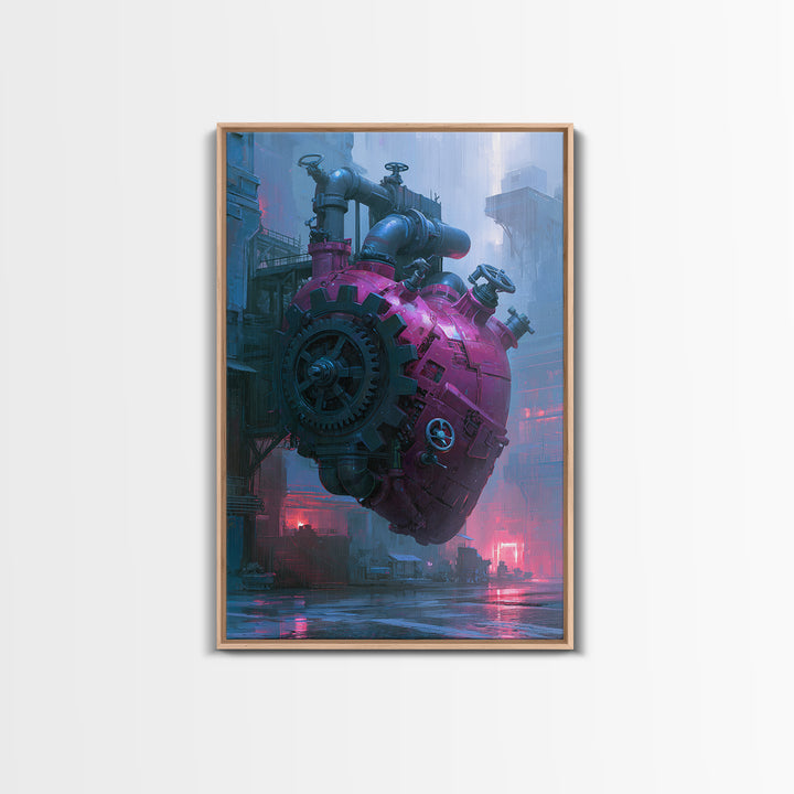 Gear Heart with Pipes and Valves Framed Canvas Print, Steampunk Art, Modern Art, Living Room Decor, Fine Art, Mechanic, STE-2x3-28