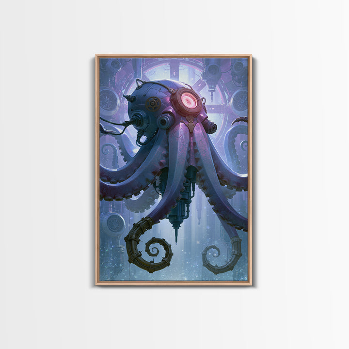 Steampunk Octopus with Brass Tentacles Framed Canvas Print, Steampunk Art, Abstract Art, Living Room Decor, Fine Art, Mechanic, STE-2x3-37