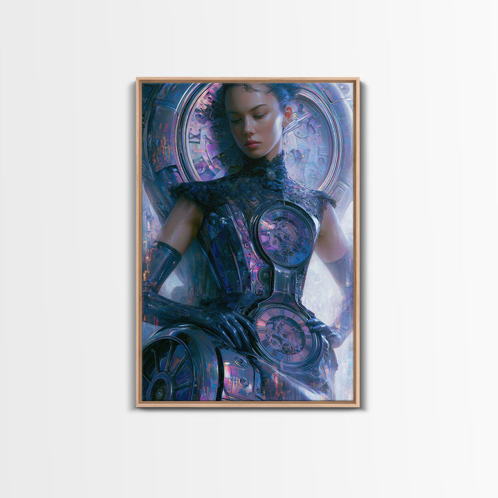 Victorian Lady with Clockwork Dress Details Canvas Print, Steampunk Art, Digital Print, Living Room Decor, Fine Art, Mechanic, STE-2x3-49