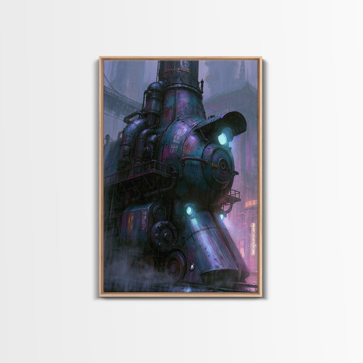 Steam Powered City Skyline Framed Canvas Print, Steampunk Art, Printable Art, Living Room Decor, Abstract Art, Mechanic, STE-2x3-53