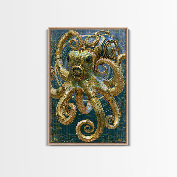 Steampunk Octopus with Brass Tentacles Canvas Print, Steampunk Art, Boho Wall Art, Living Room Decor, Fine Art, Mechanic, STE-2x3-61