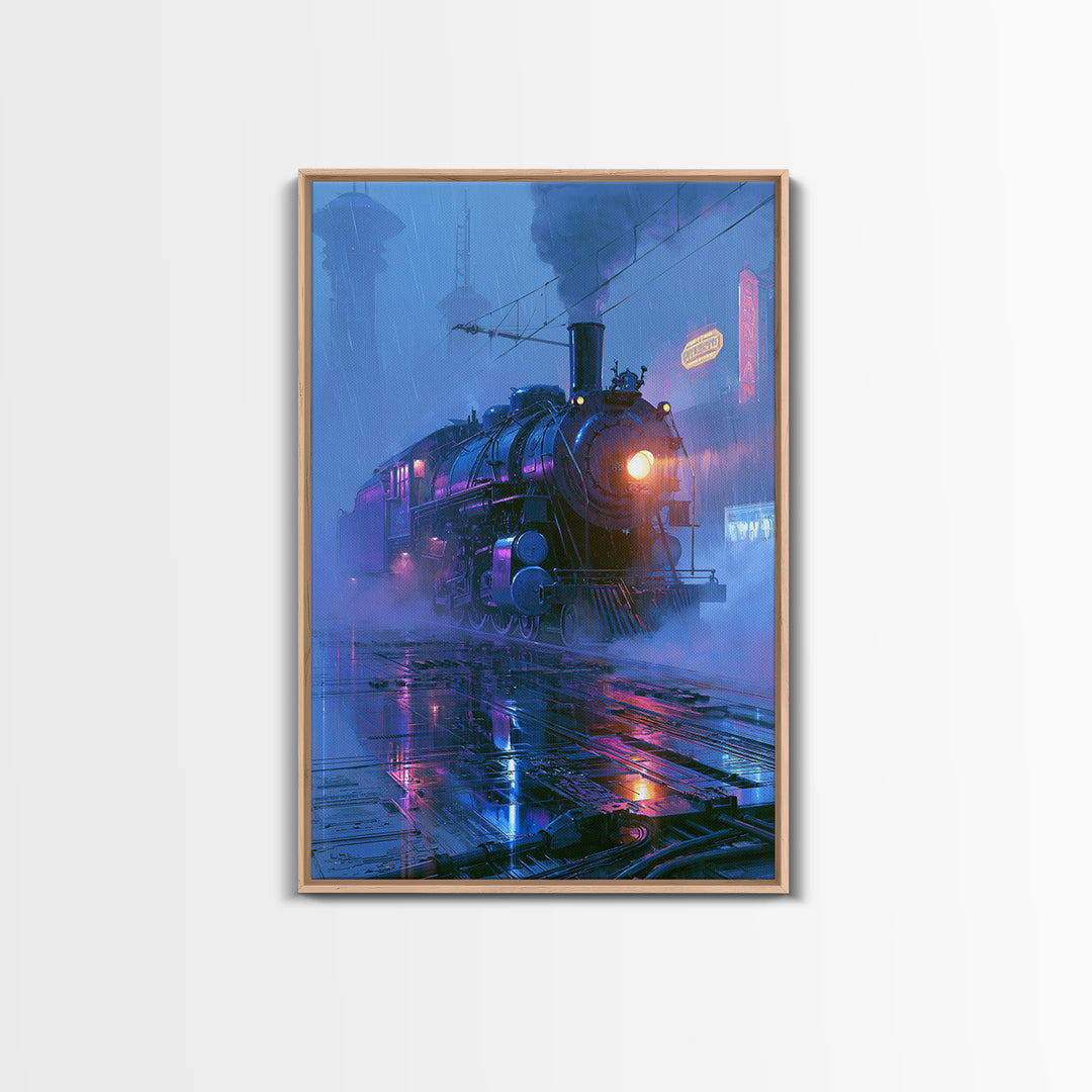 Steam Locomotive Racing Through Fog Canvas Print, Steampunk Art, Canvas Art, Living Room Decor, Abstract Art, Mechanic, STE-2x3-62
