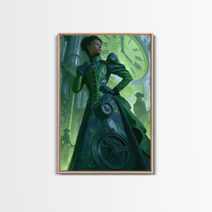 Victorian Lady with Clockwork Dress Details Framed Canvas Print, Steampunk Art, Whimsigoth Decor, Living Room Decor, Mechanic, STE-2x3-73