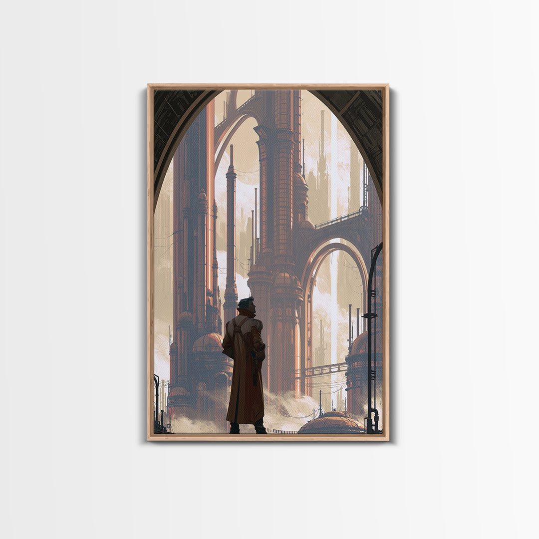 Steam Powered City Skyline Canvas Print, Steampunk Art, Wall Art Living Room, Living Room Decor, Abstract Art, Mechanic, STE-2x3-77