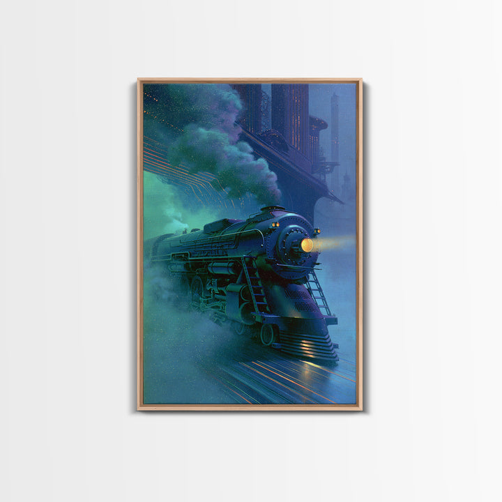 Steam Locomotive Racing Through Fog Canvas Print, Steampunk Art, Canvas Art, Living Room Decor, Abstract Art, Mechanic, STE-2x3-86