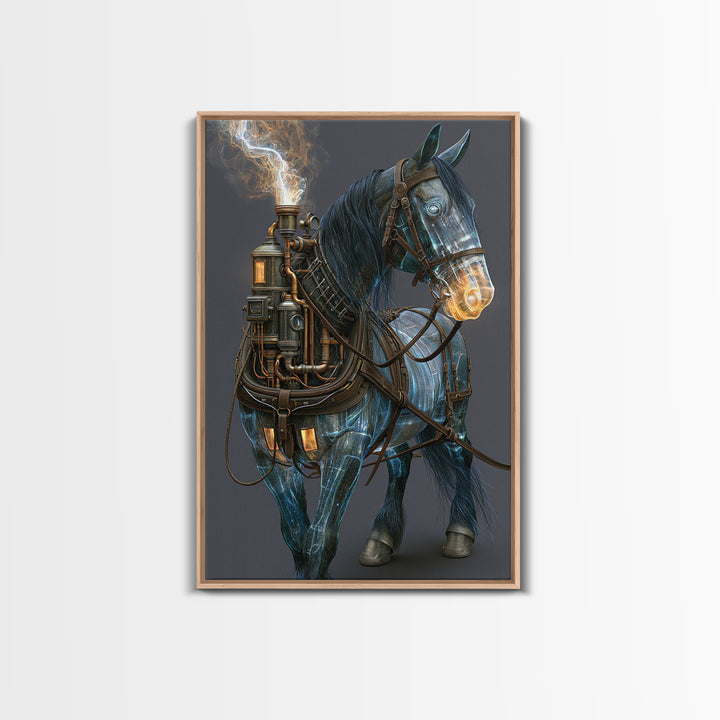 Steam Powered Horse Canvas Print, Steampunk Art, Dark Art, Living Room Decor, Oil Painting, Mechanic, Minimalist Decor, STE-2x3-95