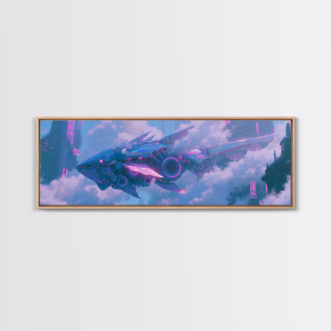 Mechanical Fish Swimming Through Clouds Canvas Print, Steampunk Art, Modern Decor, Living Room Decor, Fine Art, Mechanic, STE-3x1-14