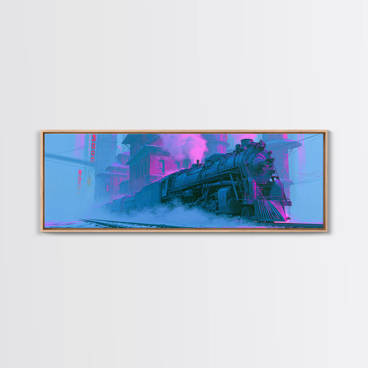 Steam Locomotive Racing Through Fog Canvas Print, Steampunk Art, Wall Art Living Room, Living Room Decor, Fine Art, Mechanic, STE-3x1-46