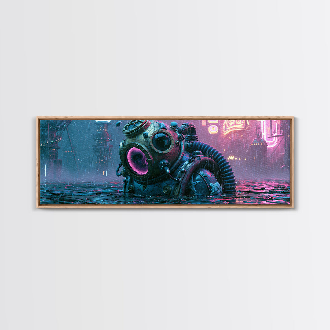 Brass Diving Helmet Framed Canvas Print, Steampunk Art, Living Room Decor, Abstract Art, Mechanic, Art Nouveau, STE-3x1-52
