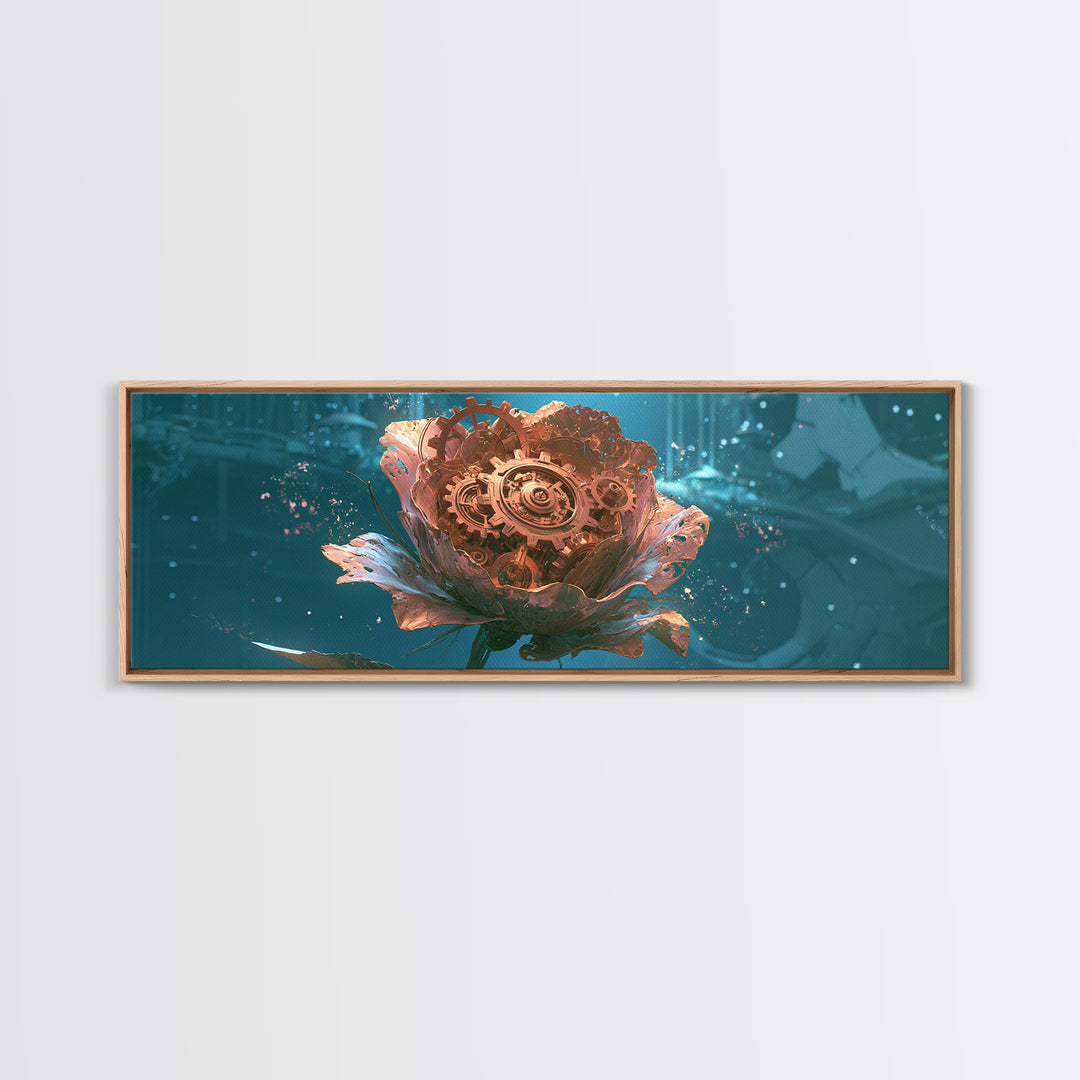 Mechanical Rose Made of Copper Gears Framed Canvas Print, Steampunk Art, Canvas Art, Living Room Decor, Abstract Art, Mechanic, STE-3x1-67