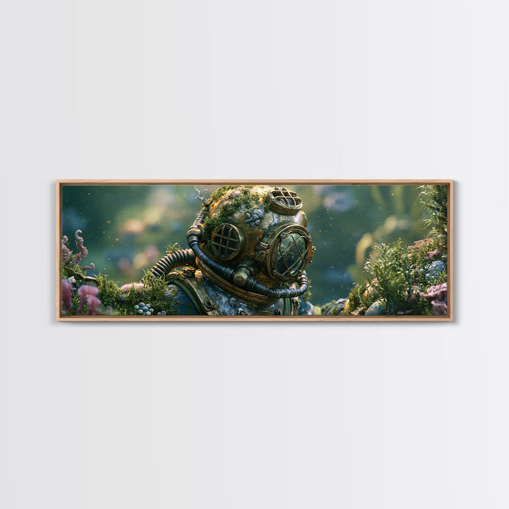 Brass Diving Helmet Canvas Print, Steampunk Art, Wall Decor, Living Room Decor, Mechanic, Whimsical Decor, Boho Wall Art, STE-3x1-76