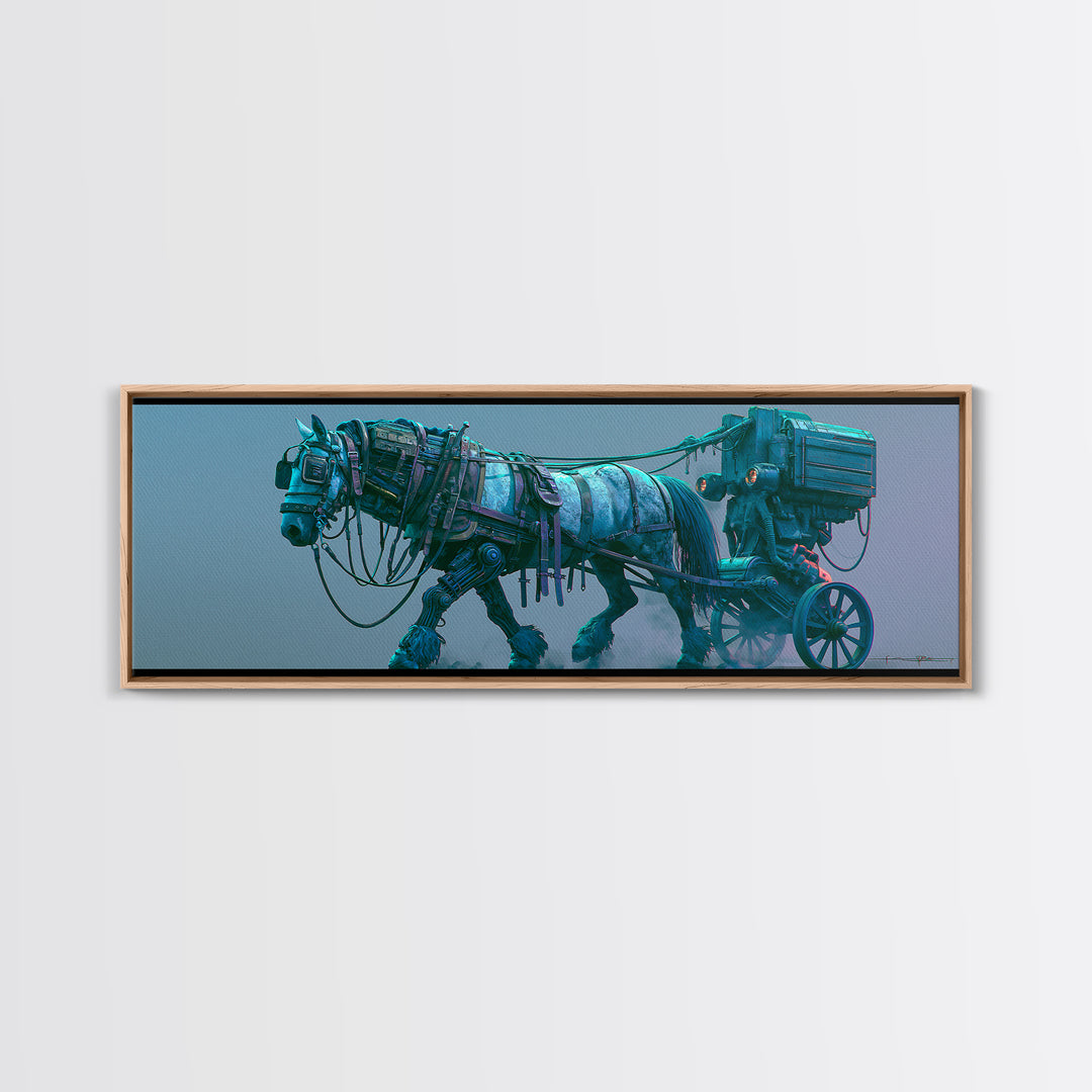 Steam Powered Horse Framed Canvas Print, Steampunk Art, Printable Art, Living Room Decor, Oil Painting, Mechanic, STE-3x1-79