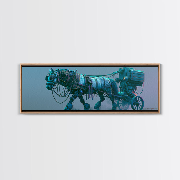 Steam Powered Horse Framed Canvas Print, Steampunk Art, Printable Art, Living Room Decor, Oil Painting, Mechanic, STE-3x1-79