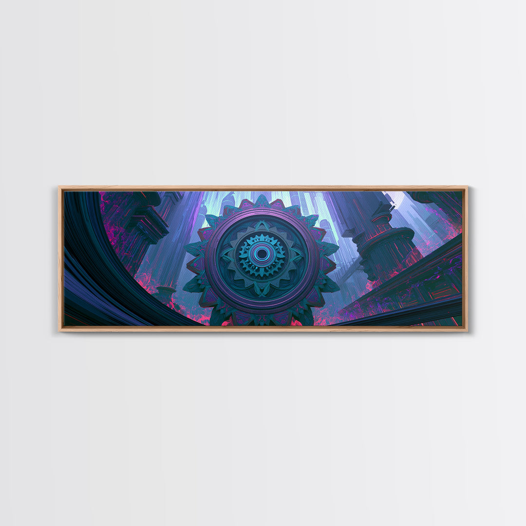 Cogwheel Mandala in Bronze and Teal Canvas Print, Steampunk Art, Halloween Decor, Living Room Decor, Fine Art, Mechanic, STE-3x1-80