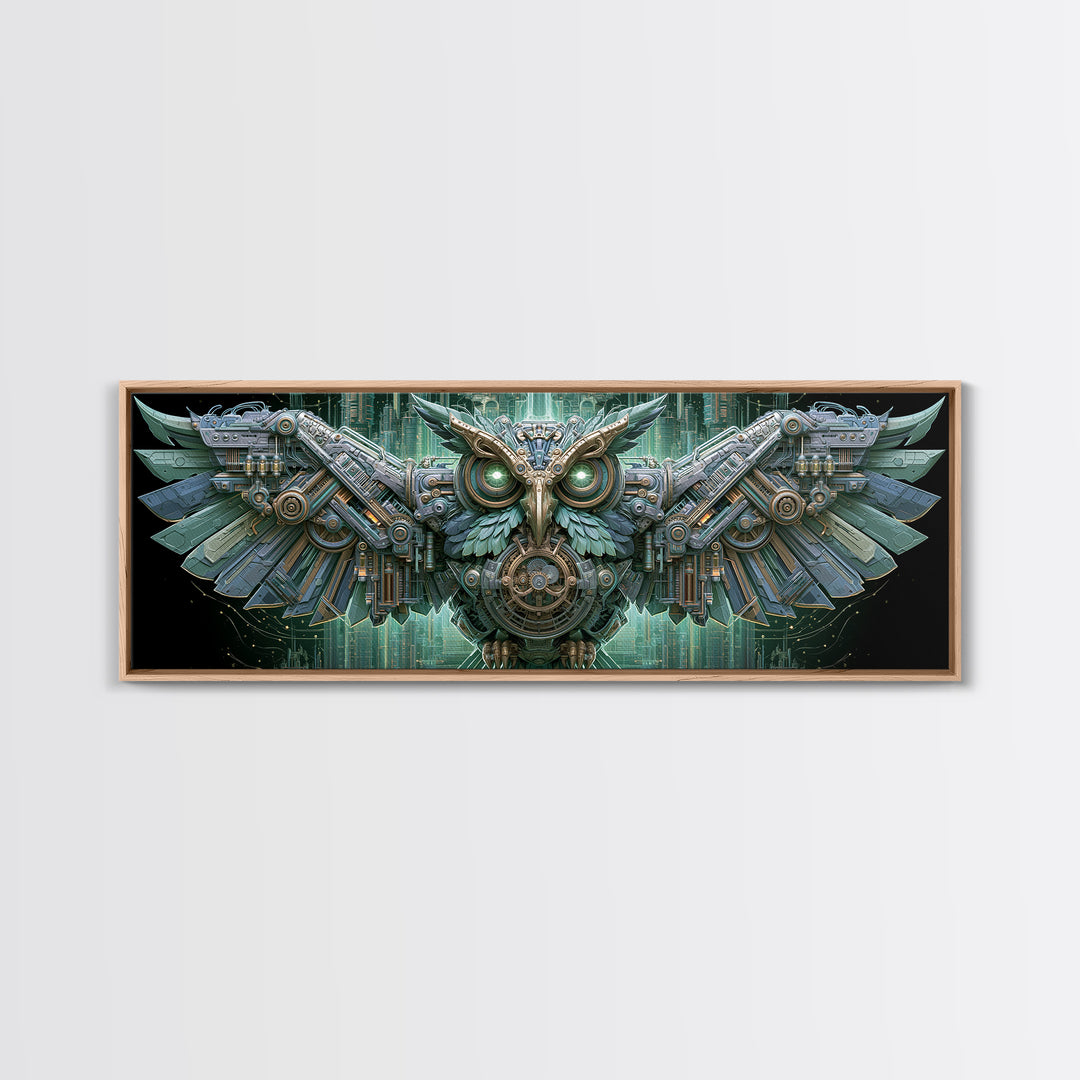 Brass Clockwork Owl Framed Canvas Print, Steampunk Art, Boho Decor, Living Room Decor, Oil Painting, Mechanic, Art Print, STE-3x1-89