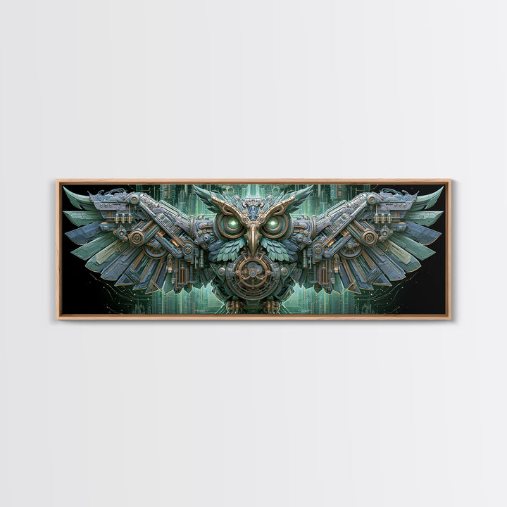 Brass Clockwork Owl Framed Canvas Print, Steampunk Art, Boho Decor, Living Room Decor, Oil Painting, Mechanic, Art Print, STE-3x1-89