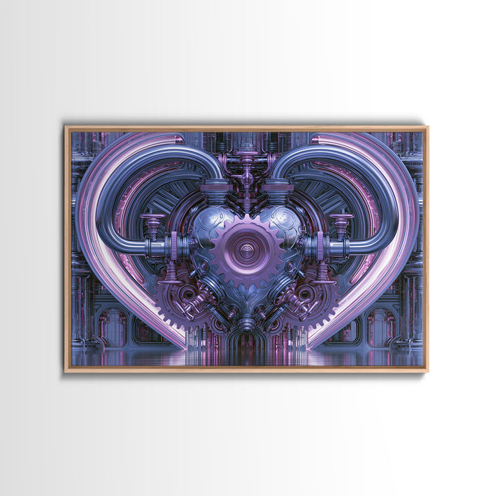 Gear Heart with Pipes and Valves Framed Canvas Print, Steampunk Art, Retro Decor, Living Room Decor, Fine Art, Mechanic, STE-3x2-24