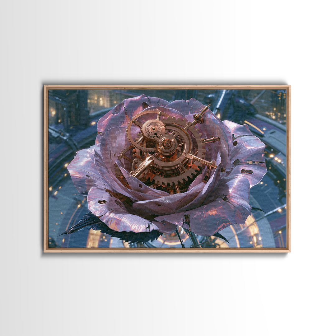 Mechanical Rose Made of Copper Gears Framed Canvas Print, Steampunk Art, Statement Artwork, Living Room Decor, Mechanic, STE-3x2-31