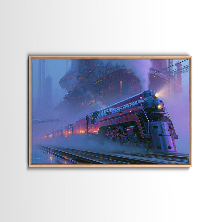 Steam Locomotive Racing Through Fog Canvas Print, Steampunk Art, Digital Download Art, Living Room Decor, Watercolor Art, STE-3x2-34