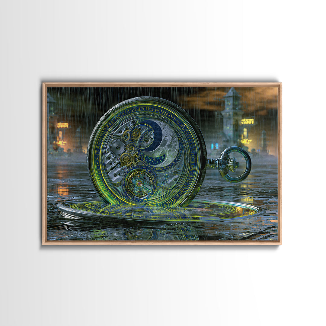 Gear Filled Pocket Watch Framed Canvas Print, Steampunk Art, Man Cave Decor, Living Room Decor, Fine Art, Mechanic, STE-3x2-36