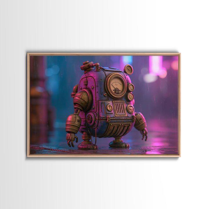 Retro Robot Made from Brass Gauges Framed Canvas Print, Steampunk Art, Living Room Decor, Oil Painting, Mechanic, STE-3x2-47